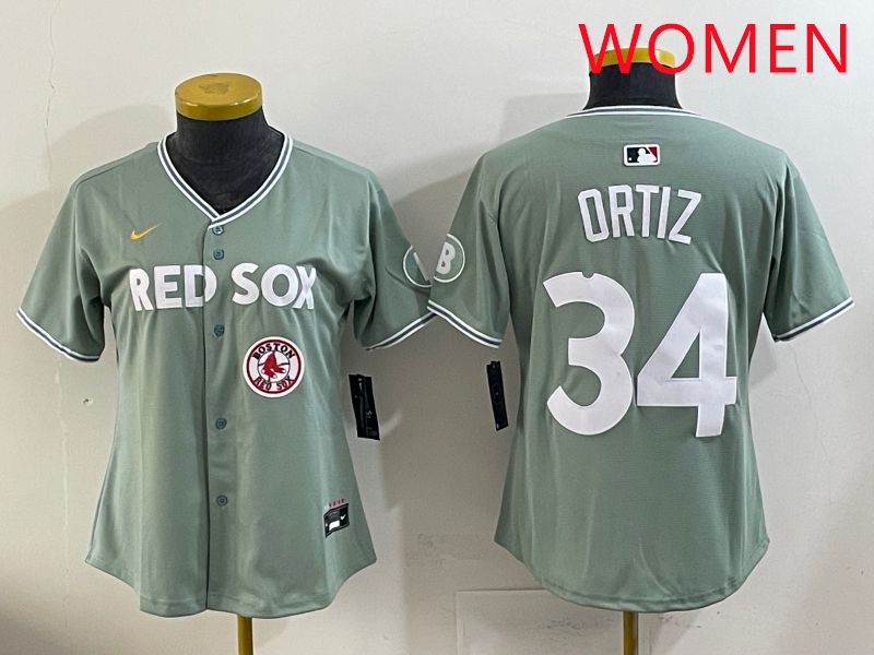 Women 2025 Boston Red Sox #34 Ortiz Green Joint Name Nike MLB Jersey style 9